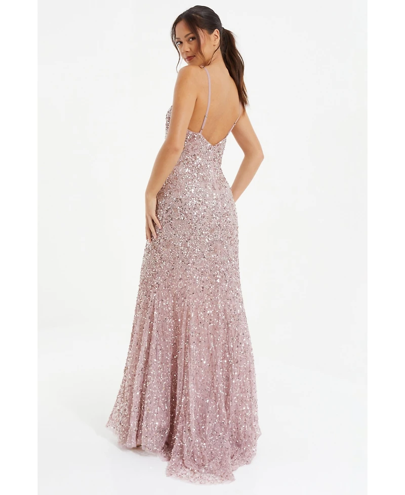 Quiz Women's Sequin V-Neck Strappy Evening Dress