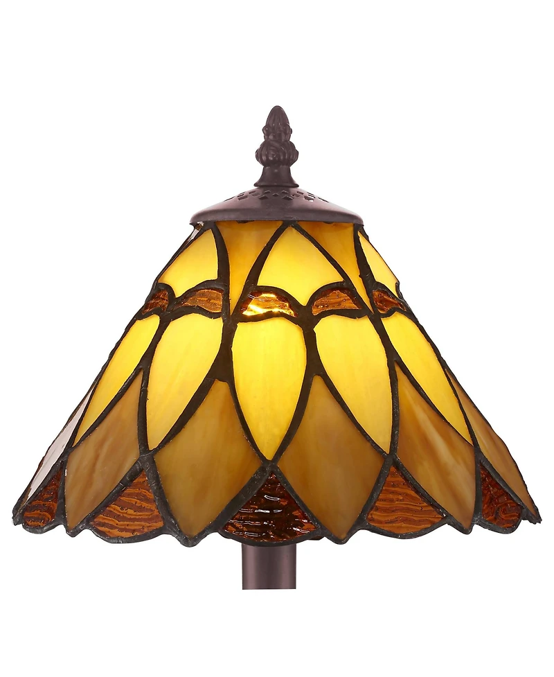Robert Louis Tiffany Austin Mission Accent Table Lamp 14" High Led Warm Brown Amber Art Glass Shade for Bedroom Bedside Nightstand Office House H