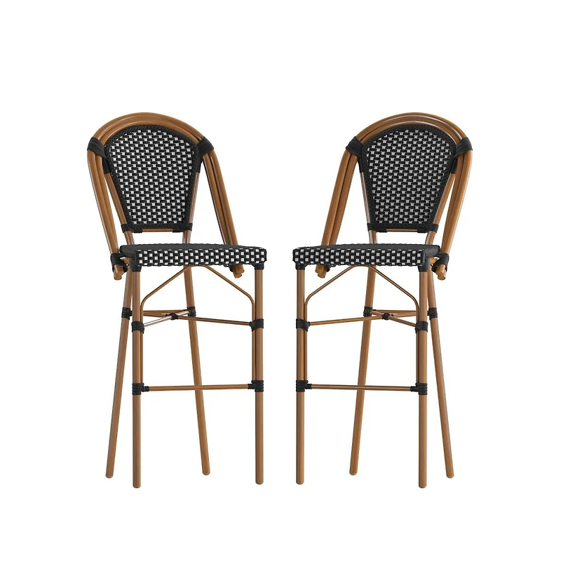 Sacha Set Of Two Stacking Bistro Bar Stools With Pe Seats And Backs Metal Frames For Indoor/Outdoor Use