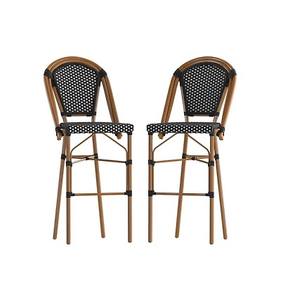 Sacha Set Of Two Stacking Bistro Bar Stools With Pe Seats And Backs Metal Frames For Indoor/Outdoor Use