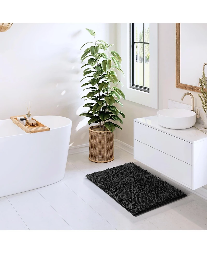 Ultra Soft Non-Slip Chenille Bath Rug - Quick Dry, Machine Washable Small 17”x24”