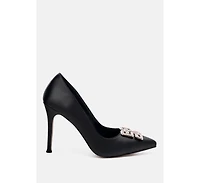prisca high heel brooch detail pumps