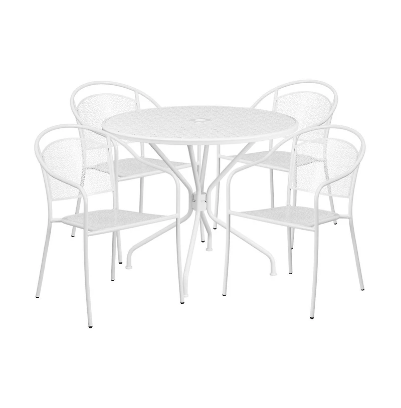 Commercial 35.25" Round Metal Garden Patio Table Set W/ 4 Round Back Chairs