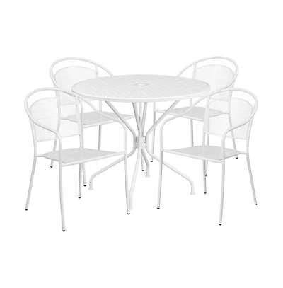 Commercial 35.25" Round Metal Garden Patio Table Set W/ 4 Round Back Chairs