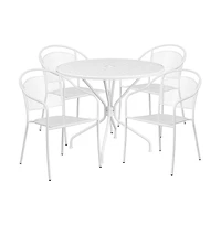Commercial 35.25" Round Metal Garden Patio Table Set W/ 4 Round Back Chairs