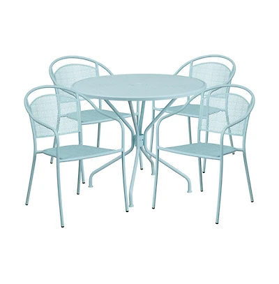 Commercial 35.25" Round Metal Garden Patio Table Set W/ 4 Round Back Chairs