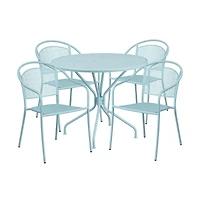 Commercial 35.25" Round Metal Garden Patio Table Set W/ 4 Round Back Chairs