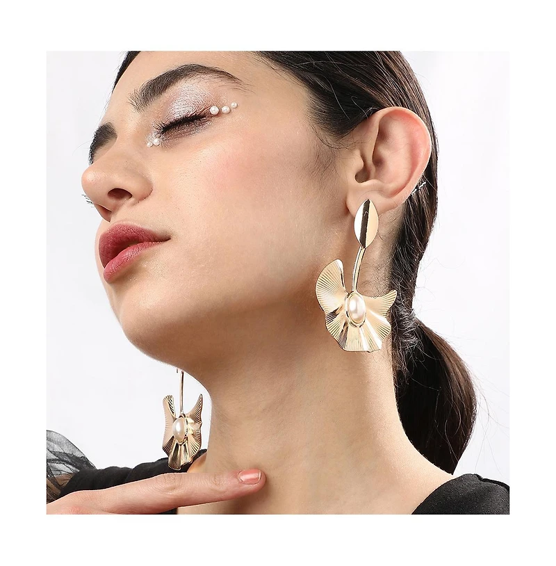 Sohi Women's Gold Flower Swirl Drop Earrings