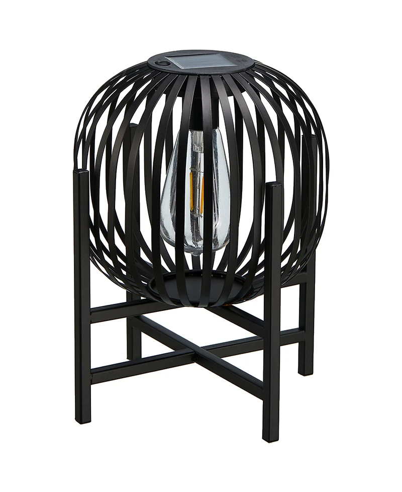 Glitzhome 11.50" H Metal Stripes Solar Powered Edison Bulb Outdoor Lantern with Stand
