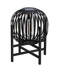 Glitzhome 11.50" H Metal Stripes Solar Powered Edison Bulb Outdoor Lantern with Stand