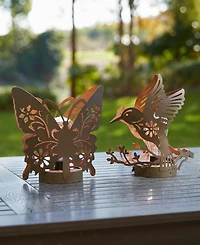 Glitzhome 9.75" H Black and Gold-Tone Metal Cutout Flying Hummingbird Silhouette Solar Powered Edison Bulb Outdoor Lantern