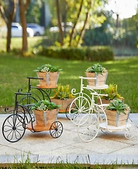 Glitzhome 18" L Washed Solid Wood and Metal Tricycle Planter Stand