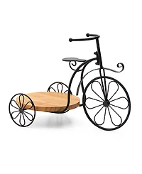 Glitzhome 18" L Metal Tricycle Planter Stand with Natural Solid Wood Tray