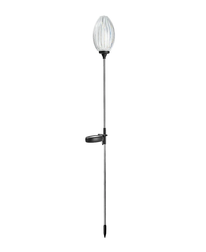 Glitzhome 36" H Set of 3 Solar Powered Stake Oval Flower Light with Stainless Steel Pole