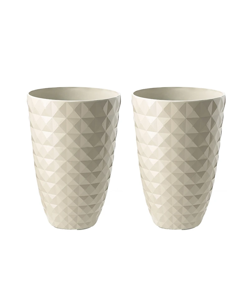 Glitzhome 19.75" H Oversized Set of 2 Pe and Stone Faux Ceramic Diamond Textured White Tall Planter