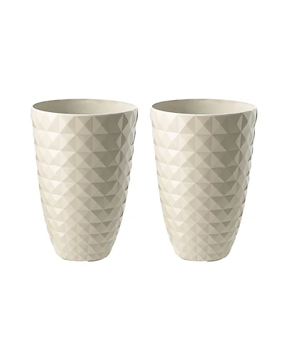 Glitzhome 19.75" H Oversized Set of 2 Pe and Stone Faux Ceramic Diamond Textured White Tall Planter