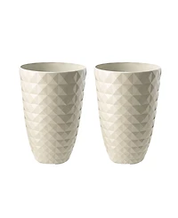Glitzhome 19.75" H Oversized Set of 2 Pe and Stone Faux Ceramic Diamond Textured White Tall Planter