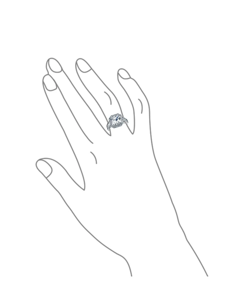Bling Jewelry Art Deco Style 5CT Cz Side Baguette Stones Halo Square Promise Solitaire Ring .925 Sterling Silver