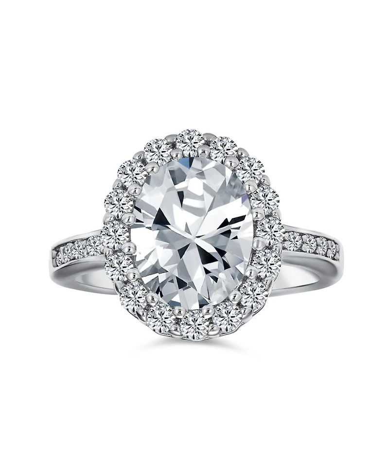 Bling Jewelry 4CTW Cubic Zirconia Oval Pave Cz Halo Promise Ring Gold Plated .925 Sterling Silver