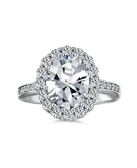 Bling Jewelry 4CTW Cubic Zirconia Oval Pave Cz Halo Promise Ring Gold Plated .925 Sterling Silver