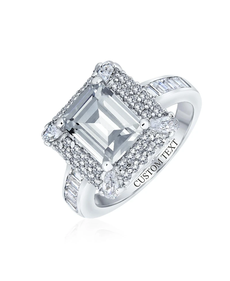 Bling Jewelry Classic 4CTW Cubic Zirconia Rectangle Halo Cz Emerald Cut Promise Ring Sterling Silver Pave Band