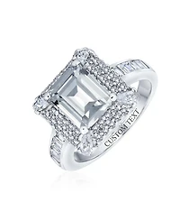 Bling Jewelry Classic 4CTW Cubic Zirconia Rectangle Halo Cz Emerald Cut Promise Ring Sterling Silver Pave Band