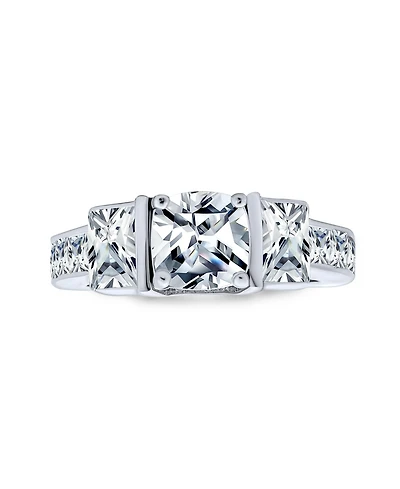 Bling Jewelry 3CT Cz Three Stone Past Present Future Cubic Zirconia Rectangle Square Princess Cut promise ring Sterling Silver