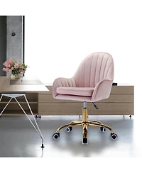Velvet Home Office Chair with Wheels and Side Arms