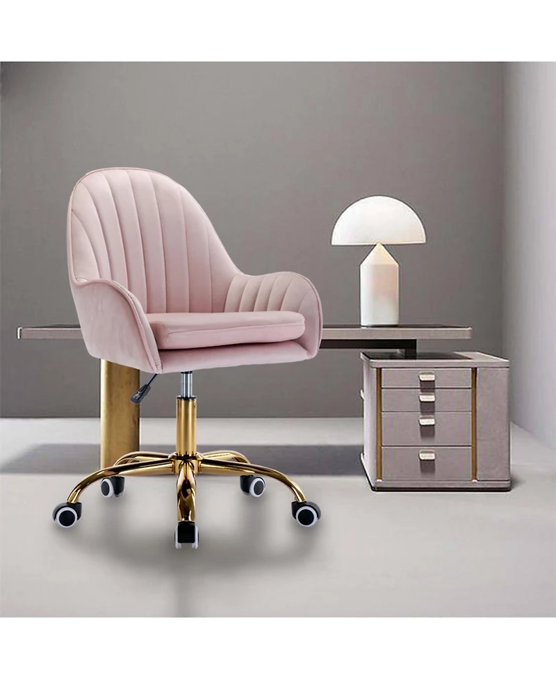 Velvet Home Office Chair with Wheels and Side Arms