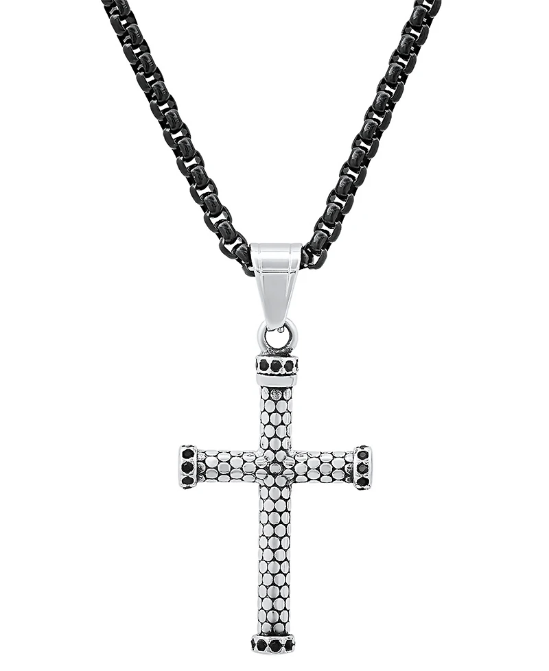 Steeltime Men's Two-Tone Stainless Steel Simulated Black Diamond Cross 24" Pendant Necklace