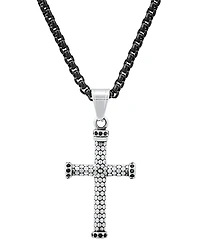 Steeltime Men's Two-Tone Stainless Steel Simulated Black Diamond Cross 24" Pendant Necklace
