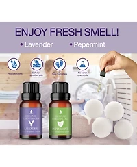 Pursonic Wool Dryer Balls Bundle - Reusable Laundry Balls Made from Pure New Zealand Wool - Includes Lavender & Peppermint Oils.
