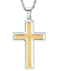 Steeltime Men's Stainless Steel "Our Father" English Prayer Spinner Cross 24" Pendant Necklace