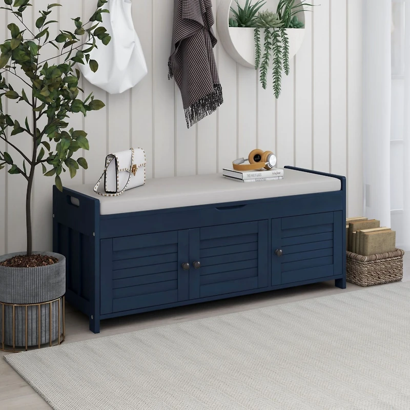 Storage Bench with Shutter Doors & Cushion