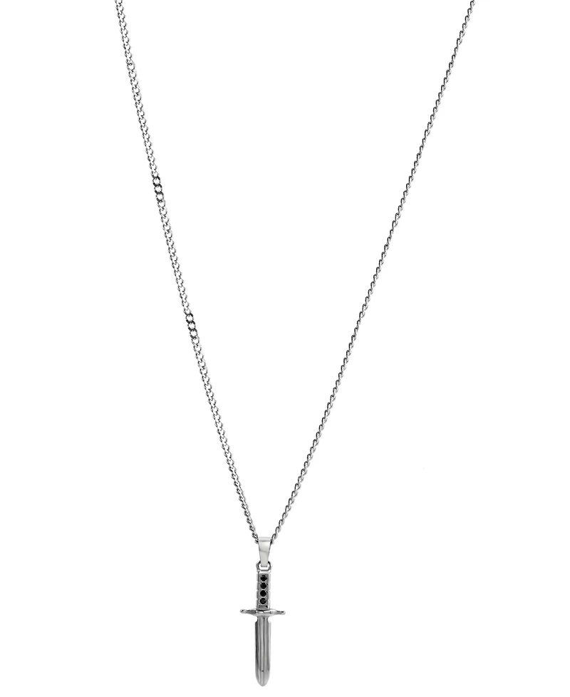 Blackjack Men's Cubic Zirconia Sword 24" Pendant Necklace Stainless Steel