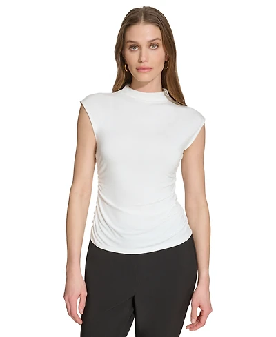 Dkny Women's Mock-Neck Sleeveless Side-ruched Knit Top, Regular & Petite