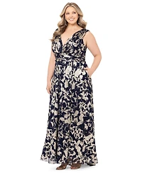 Betsy & Adam Plus Size Metallic-Print Gown