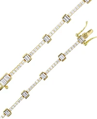 Cubic Zirconia Round & Baguette Tennis Bracelet in 14k Gold-Plated Sterling Silver