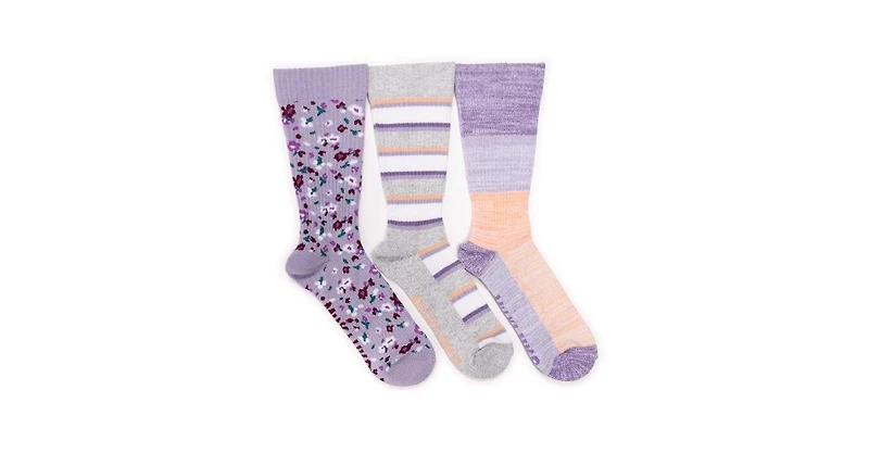 Muk Luks Women's 3 Pack Cotton Compression Crew Socks, Lavender, One
