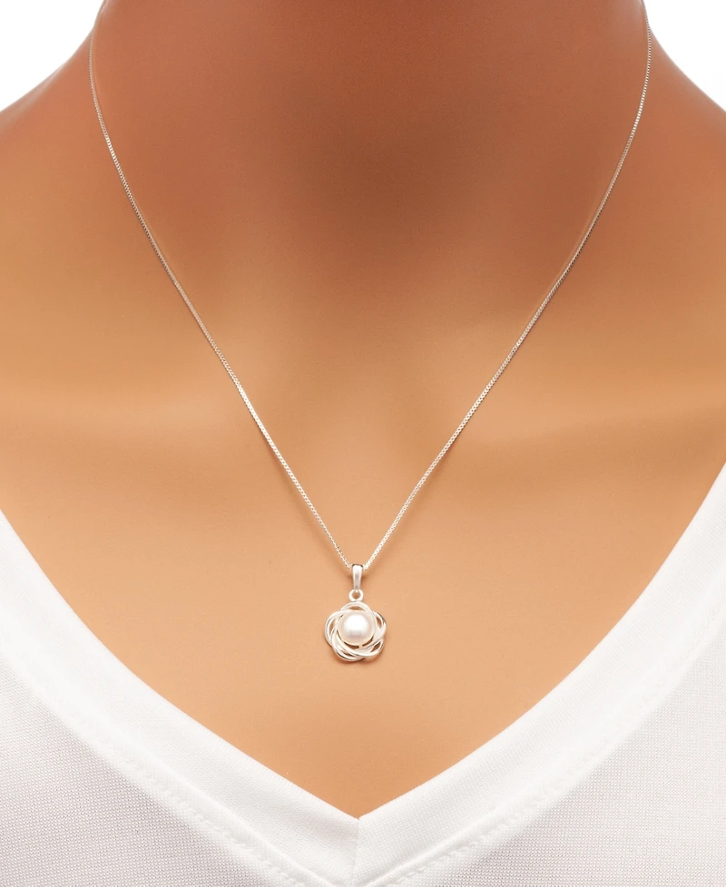 2-Pc. Set Cultured Freshwater Pearl (7mm) Flower Pendant Necklace & Matching Stud Earrings in 18k Gold-Plated Sterling Silver or Sterling Silver