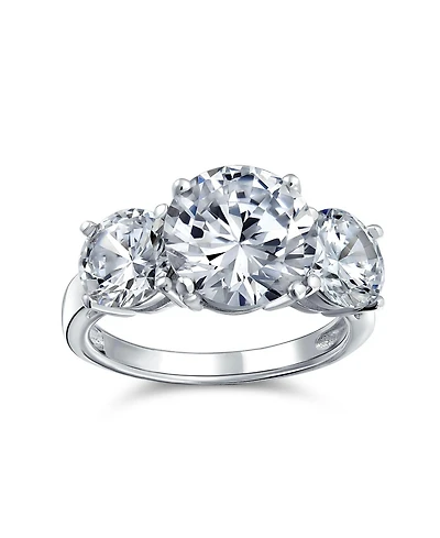 Bling Jewelry 3CTW Cz Past Present Future Three Stone Promise Ring Round Solitaire Cut Cubic Zirconia .925 Sterling Silver