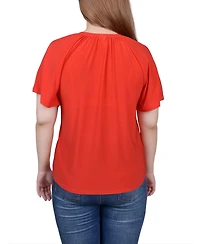 Ny Collection Petite Raglan Sleeve Top with Chain Details