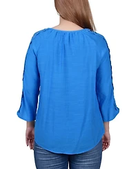 Ny Collection Petite 3/4 Sleeve Tunic with Crochet and Tie Neck