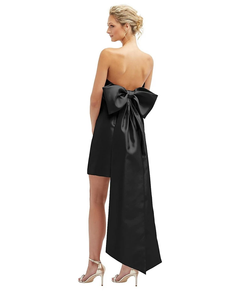Alfred Sung Women's Strapless Satin Column Mini Dress with Oversized Bow