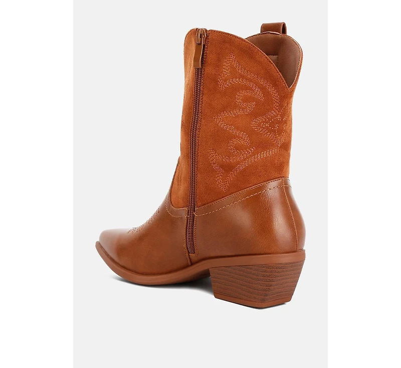 Hasting Patchwork Detail Low Heel Cowboy Boots