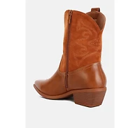 Hasting Patchwork Detail Low Heel Cowboy Boots
