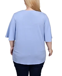 Ny Collection Plus Elbow Sleeve Tie-Front Top