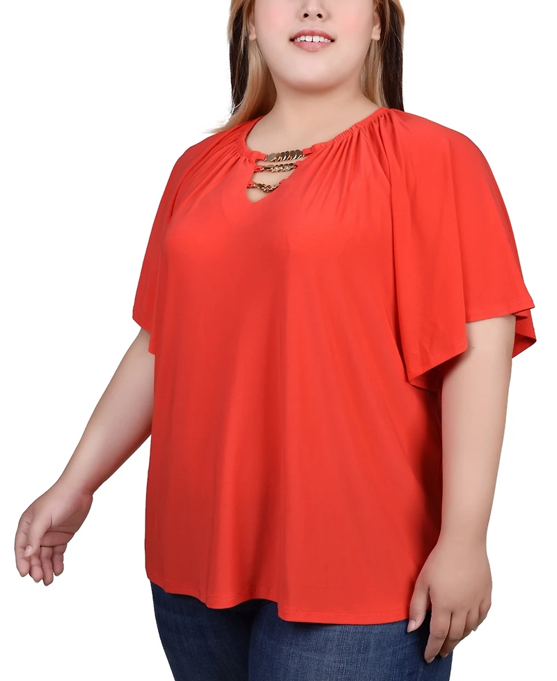 Ny Collection Plus Raglan Sleeve Top with Chain Details