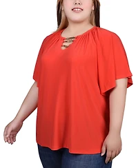 Ny Collection Plus Raglan Sleeve Top with Chain Details