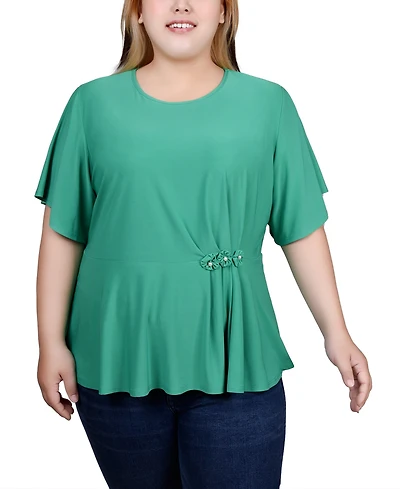 Ny Collection Plus Size Flutter Sleeve Flower-Detail Top